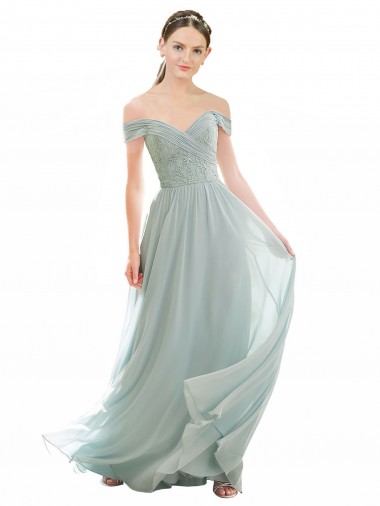 Vendedor de Fora do Ombro Chiffon & Renda Mangas Curtas Vidro Marinho Vestidos de Madrinha
