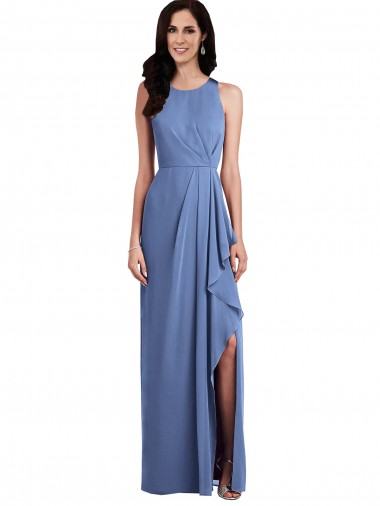 Vendedor de Decote Joia Chiffon Sem Mangas Buraco da fechadura Windsor Azul Vestidos de Madrinha