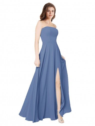 Vendedor de Sem alças Chiffon Sem Mangas Abrir de volta Windsor Azul Vestidos de Madrinha